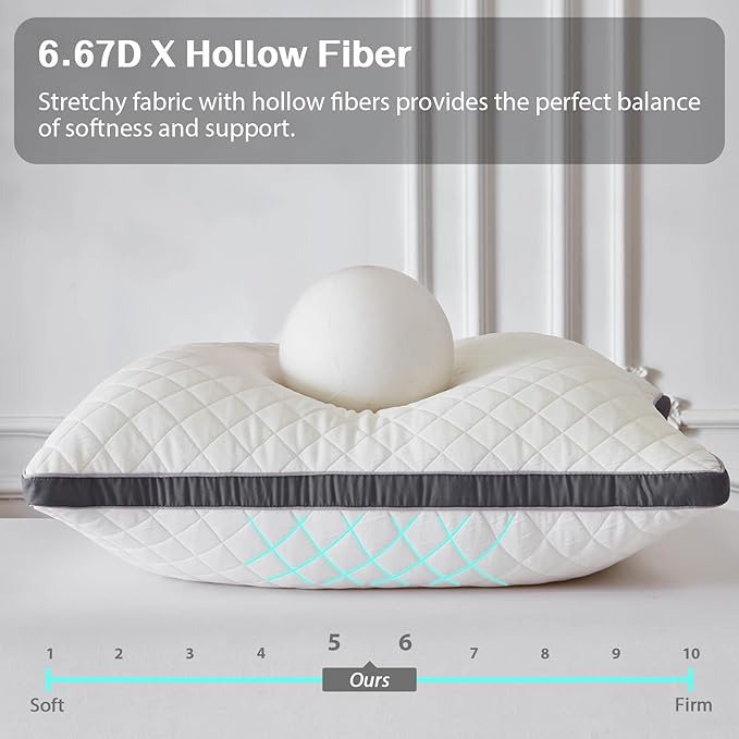 Soft Pillows Standard Size Set of 2,Bed Pillows with Gusseted Edge,Fluffy Microfiber Standard Pillows 2 Pack for Back, Stomach or Side Sleepers