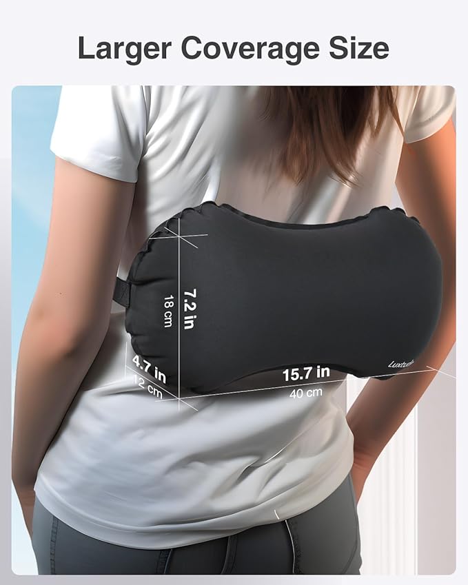 Luxtude Inflatable Lumbar Pillow for Airplane Travel, Lumbar Support Pillow for Office Chair/Car, Self-Inflating Travel Lumbar Pillow Back Support, Lower Back Pillow for Reducing Lumbar Pain