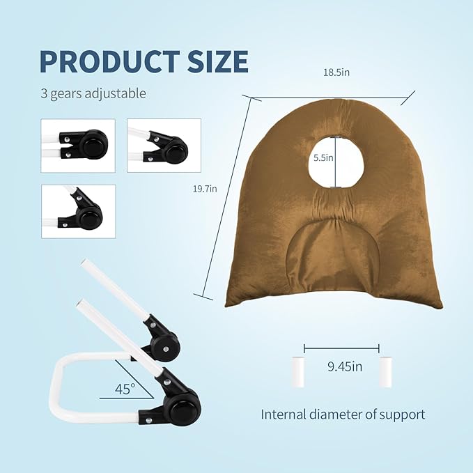 Face Down Pillow for Sleeping, Prone Pillow for Vitrectomy or Retinal Surgery, Adjustable Height Prone Prone Pillow Face Down Sleep, Retina Lying Pillow Eye Surgery Recovery (Velvet-Khaki)