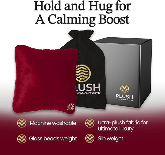 Plush Weighted Pillow 9lbs - Enhances Relaxation and Comfort with Ultra Plush Cooling Fabric - Cool Alternative to Weighed Blanket - Glass Beads Weight, Machine Washable (Velvet, Maroon)
