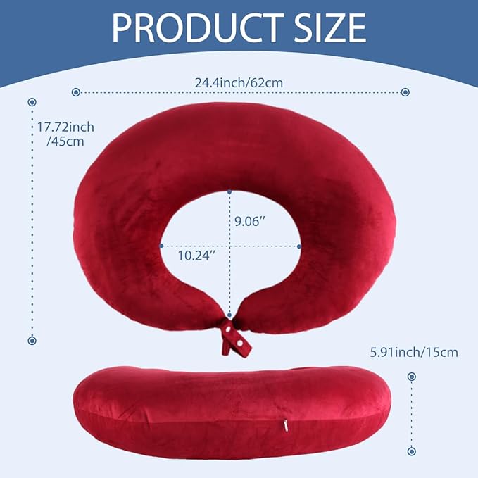 BBL Pillow After Surgery, BBL Pillow for Sitting Sleeping Driving, Hemorrhoid Pillow Seat Support Cushio for Butt with Hole, Butt Donut Pillow for Woman (Red)