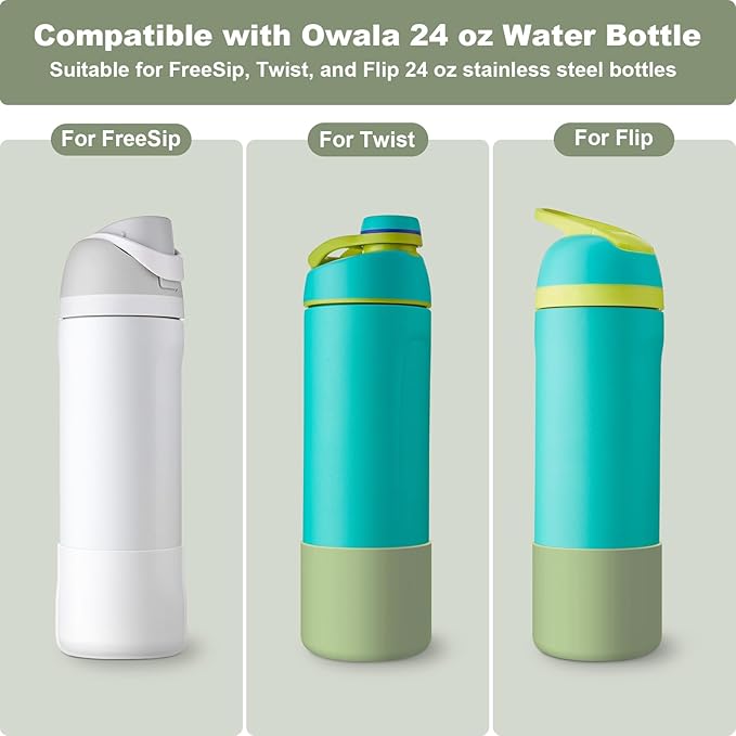 2PCS Silicone Water Bottle Boot for Owala 24oz 32oz 40oz, Anti-Slip Protective Sleeve Bottom Bumper Protector for FreeSip, Twist, and Flip Stainless Steel Water Bottles