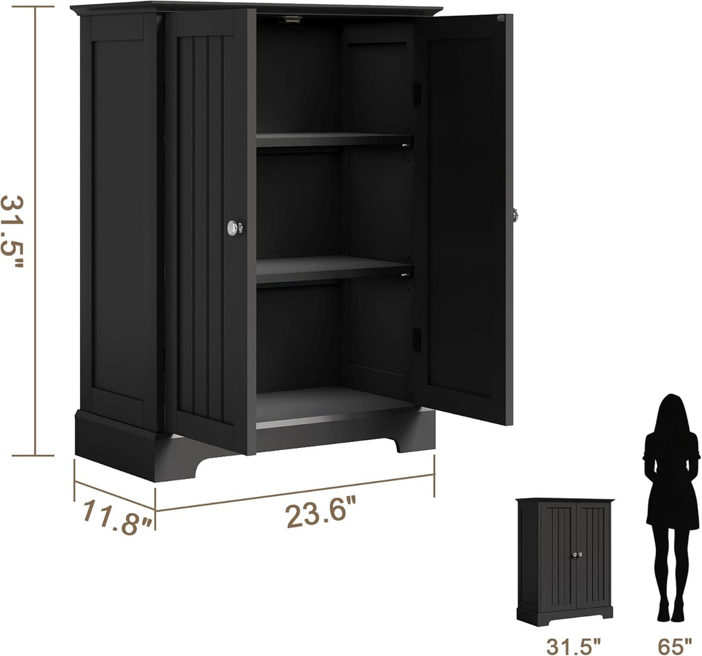 ChooChoo Bathroom Floor Cabinet, Modern Bathroom Storage Cabinet with 2 Doors and Adjustable Shelves, Freestanding Cupboard for Living Room, Black