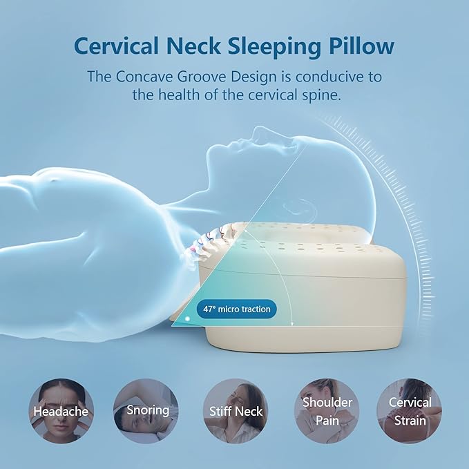Cervical Pillow for Pain Relief Sleeping, Adjustable Ergonomic Contour Memory Foam Neck Pillow for Sleeping, Orthopedic Neck Support Pillow Bed Pillows (Small Size 23.6Lx13Wx(4.3"-5.1") H)