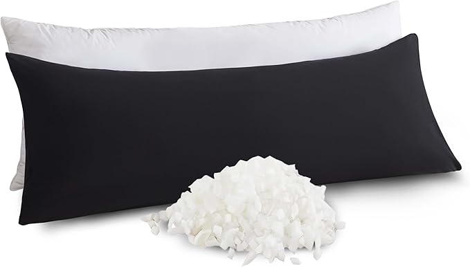 WhatsBedding Memory Foam Body Pillow with 100% Cotton Jersey Knitted Cover, Luxury Soft Large Long Pillow for Adults, Firm Full Body Pillow with Removable Zippered Pillow Case - Black