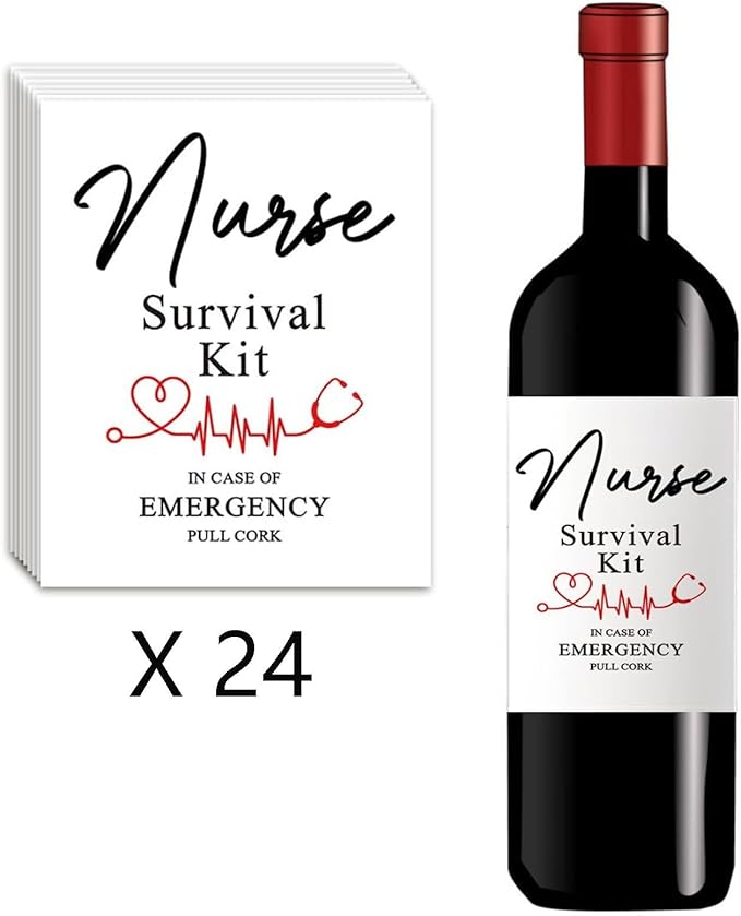 24 Pcs Nurse Wine Labels, Nurses Nursing Graduation Party Decorations Gifts for Her Women, Nurse Appreciation Graduation Retirement Gifts, Nurse Survival Kit Wine Bottle Stickers Labels