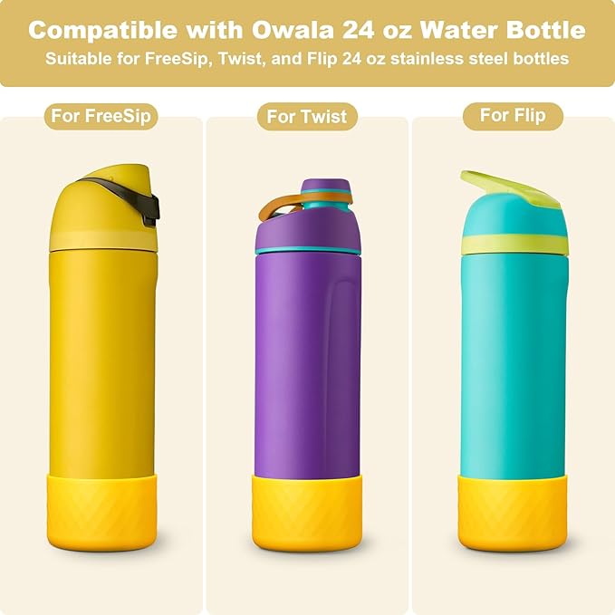 2PCS Silicone Water Bottle Boot for Owala 24oz 32oz 40oz, Anti-Slip Protective Sleeve Bottom Bumper Protector for FreeSip, Twist, and Flip Stainless Steel Water Bottles