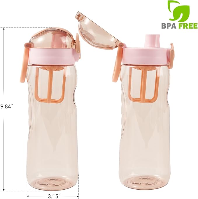 28oz Water Bottle with Fruit Infuser Strainer, BPA-Free Sports Water Bottle, One-Click Clear Water Bottle with Safety Lock for Office, Gym, Outdoors, Pink