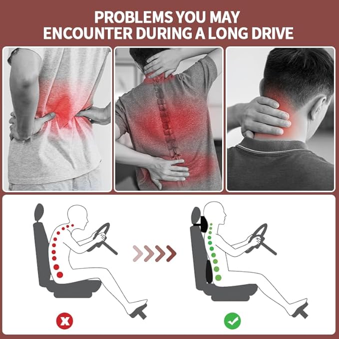 Car Lumbar Support and Car Neck Pillow Kit - Memory Foam Ergonomic Back Cushion - Relieve Driving Fatigue - Comfort and Support Your Neck and Back - Suitable for Car Seats (Set)