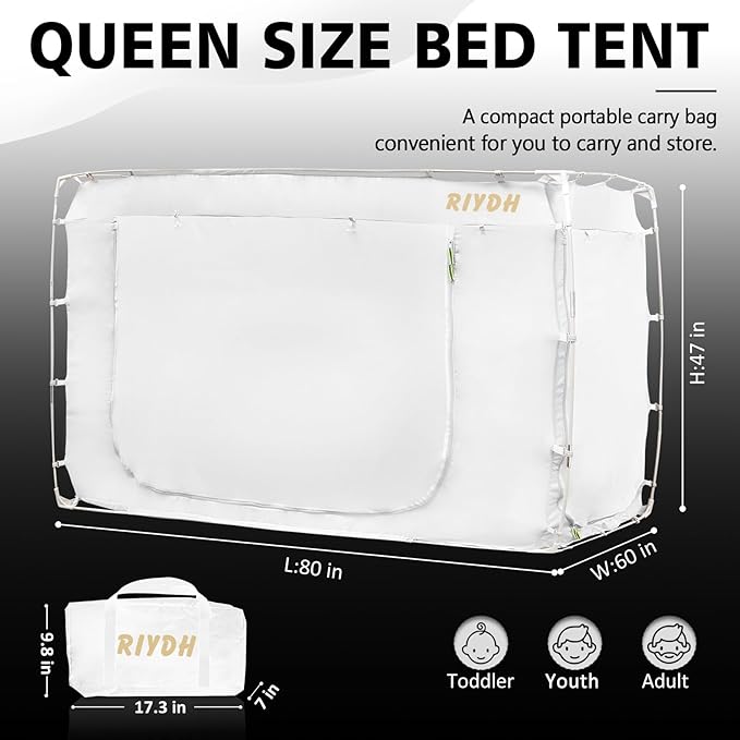 Bed Tent Bed Canopy Queen Size Tents for Adult and Kids- Portable Dream Tent Indoor Sleeping Tents 70% Blackout with 3 Doors Breathable Big Space Tents