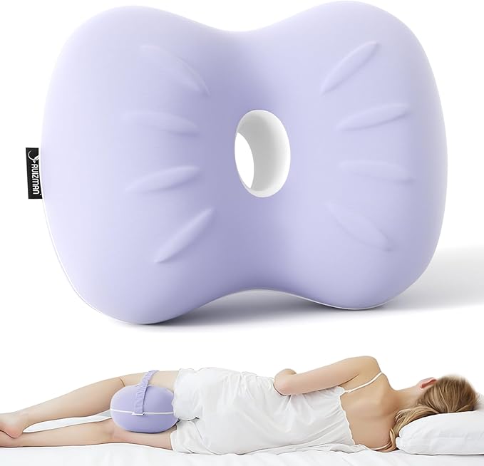 Leg Pillow for Side Sleeping - Cooling Side Sleeper Leg Pillow with Strap for Spine Alignment - Memory Foam Knee Pillow for Side Sleepers Hip & Sciatica Pain (Purple)