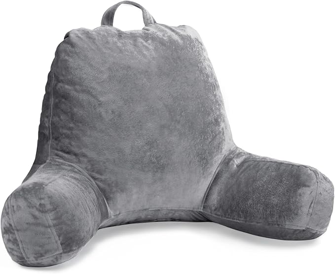 Sasttie Reading Pillow for Sitting in Bed Adult, Velvet Back Pillow for Bed Sitting Up, Backrest Back Support Chair Pillow, College Dorm Essentials for Girls and Boys, Dark Grey