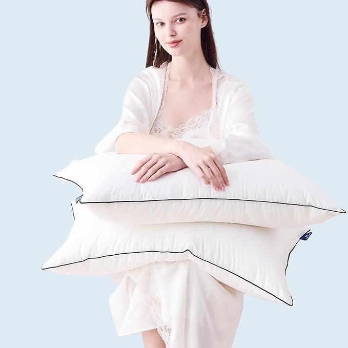 Goose Down Pillows King Size Set of 2, Luxury Hotel Collection Bed Pillow 2 Pack, Airyfil™ Powered Fillings & Feather Pillow，Soft Fluffy for Side, Back, Stomach Sleepers 20"x36"