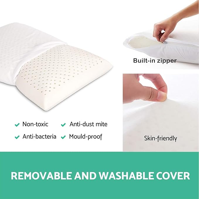 Latex Pillow, 100% Talalay Natural Latex Pillow, Soft Sleeping Bed Pillows with Cotton Cover, Standard Size, Perfect for side/back pain, stomach, neck, stress relief
