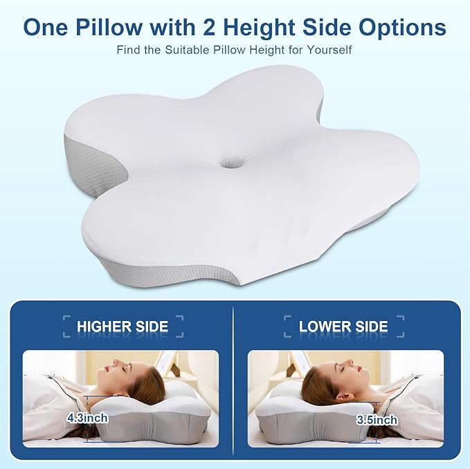 Cervical Pillow for Neck Pain Relief, Ergonomic Neck Pillow for Sleeping, Odorless Memory Foam Orthopedic Pillow for Side Sleepers with Cooling Pillowcase