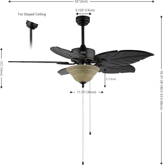 JONATHAN Y JYL9720A Poinciana 52" 3-Light Coastal Bohemian Iron/Wood Palm Leaf LED Ceiling Fan with Pull Chain Rustic, Eclectic, Transitional, Office, Living Room, Dining Room, Bedroom, Black