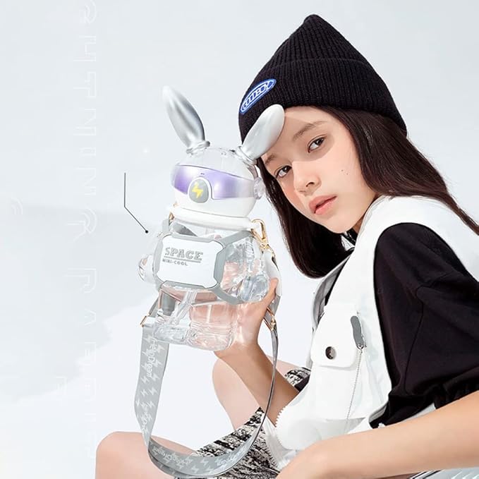 37 Oz Rabbit Water Bottle With Straw, Cool Lightning Space Rabbits Cup, Portable Outdoor Water Bottle, Suitable For Adults And Children Fitness Sports (Pink)