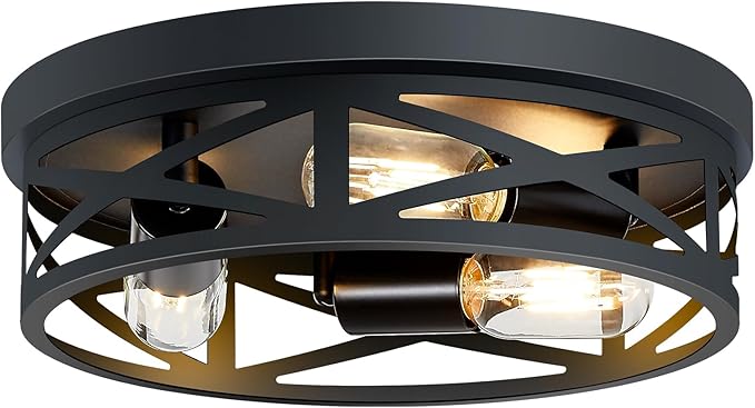 Flush Mount Ceiling Light Fixture,3-Light Ceiling Light Fixture for Hallway, Black Hallway Light Fixtures Ceiling,Light Fixtures Ceiling Mount for Kitchen,Farmhouse,Hall (1 Pack) (13.1inch)