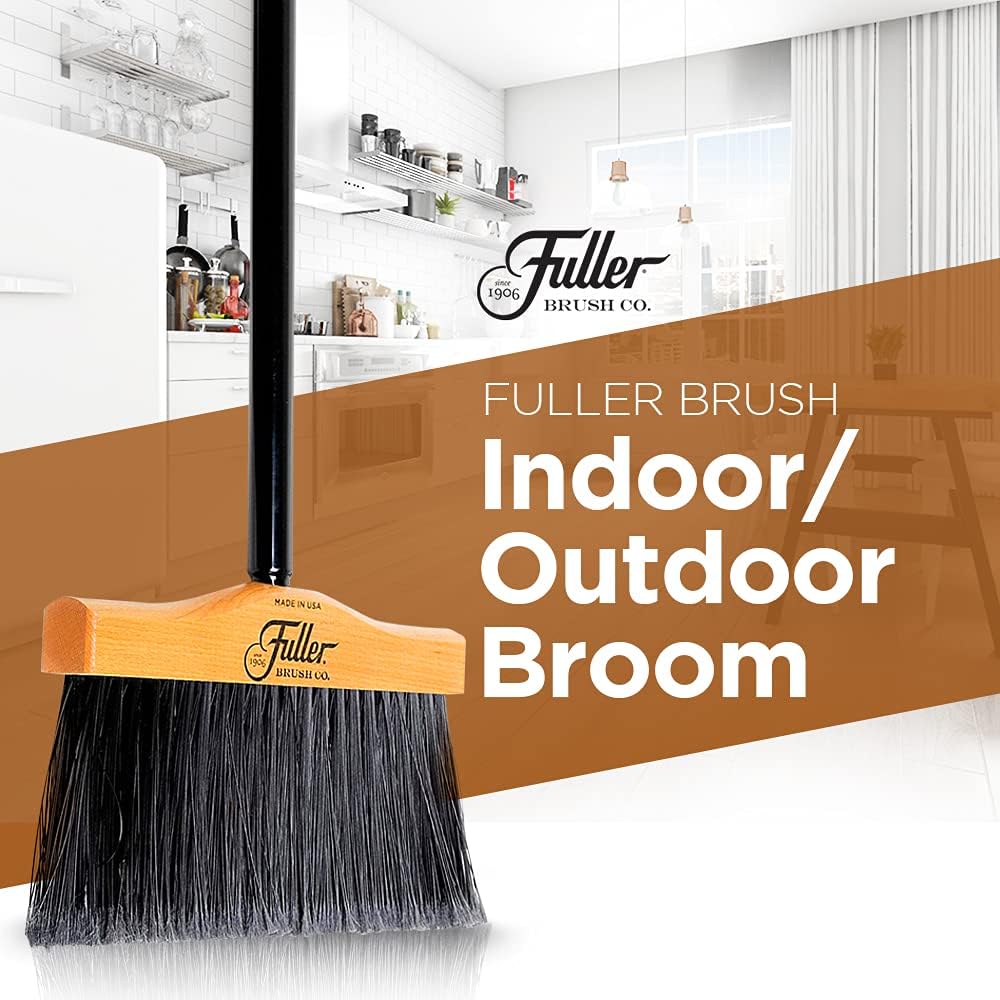 10” Upright Broom with 2 Piece Black Steel Threaded Handle