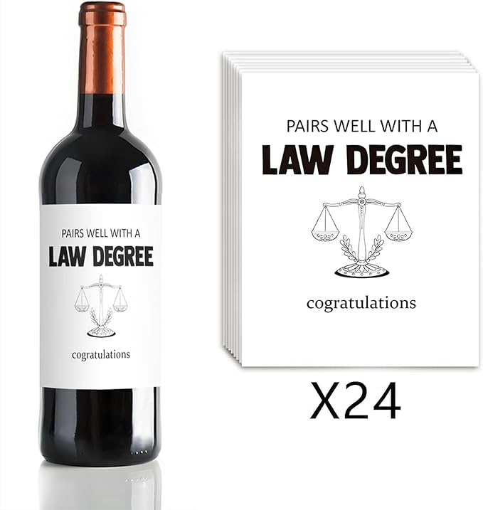 24Pcs Law Degree Graduation Wine Labels Graduation Gifts Wine Bottle Stickers Pairs Well with a Law Degree Wine Labels for Bottles Gifts for Women Men