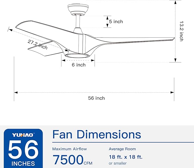 NicBex Ceiling Fan 56 Inch Modern Ceiling Fans with Integrated LED Light and Remote Control Double Finish Ceiling Fan with 3 Wood Blades for Living Room, Bedroom, White