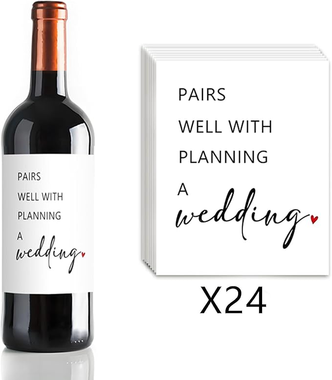 24 Pcs Funny Engagement Wine Label Pairs Well With Planning a Wedding Wine Bottle Stickers Engagement Gift Wine Bottle Labels Engagement Gift for Couples Newly Her Him