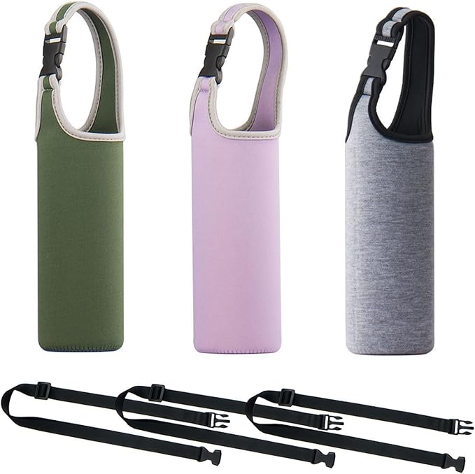 3PCS Water Bottle Carrier with Shoulder Strap 16oz-21oz, Neoprene Sleeve Cup Holder Pouch with Carrying Handle for All Portable Sport Water Bottle -3 Colors