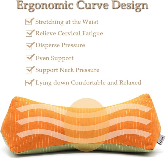 Buckwheat Pillow for Sleeping, Adjustable Firm Support Neck Roll Pillow, Cervical Pillow for Back Sleepers, Cylinder Buckwheat Hull Pillow, Patchwork Orange Yellow Green Pillowcase,16x5