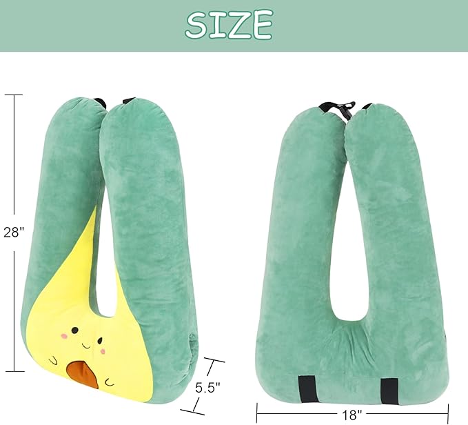 Kids Travel Pillow for Car Seat with Hand Muff, Cartoon Neck & Headrest Seat Belt Pillow for Car Road Trips Long-Distance Travel Sleeping Pillow for Adults and Children, Avocado