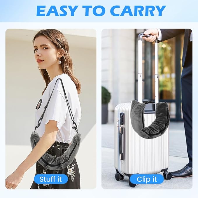 Stuffable Travel Pillow for Extra Luggage, Velvet Travel Neck Pillow with Adjustable Neck Siz, Stuffable Neck Pillow with Clothes, Multifunctional Sleeping Rest Cushion(2Pack)