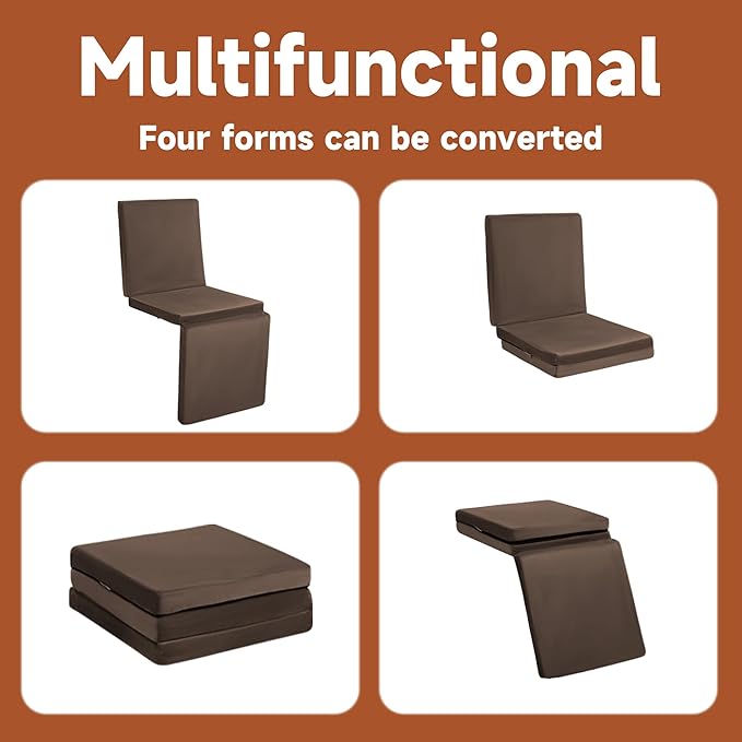 HOMBYS 3-in-1 Recliner Seat Cushion with Lumbar Support Pillow & Footrest, Multi-Functional Adjustable Height 2" to 6" for You to Choose, Non-Slip Memory Foam Chair Cushion for Elderly, Brown