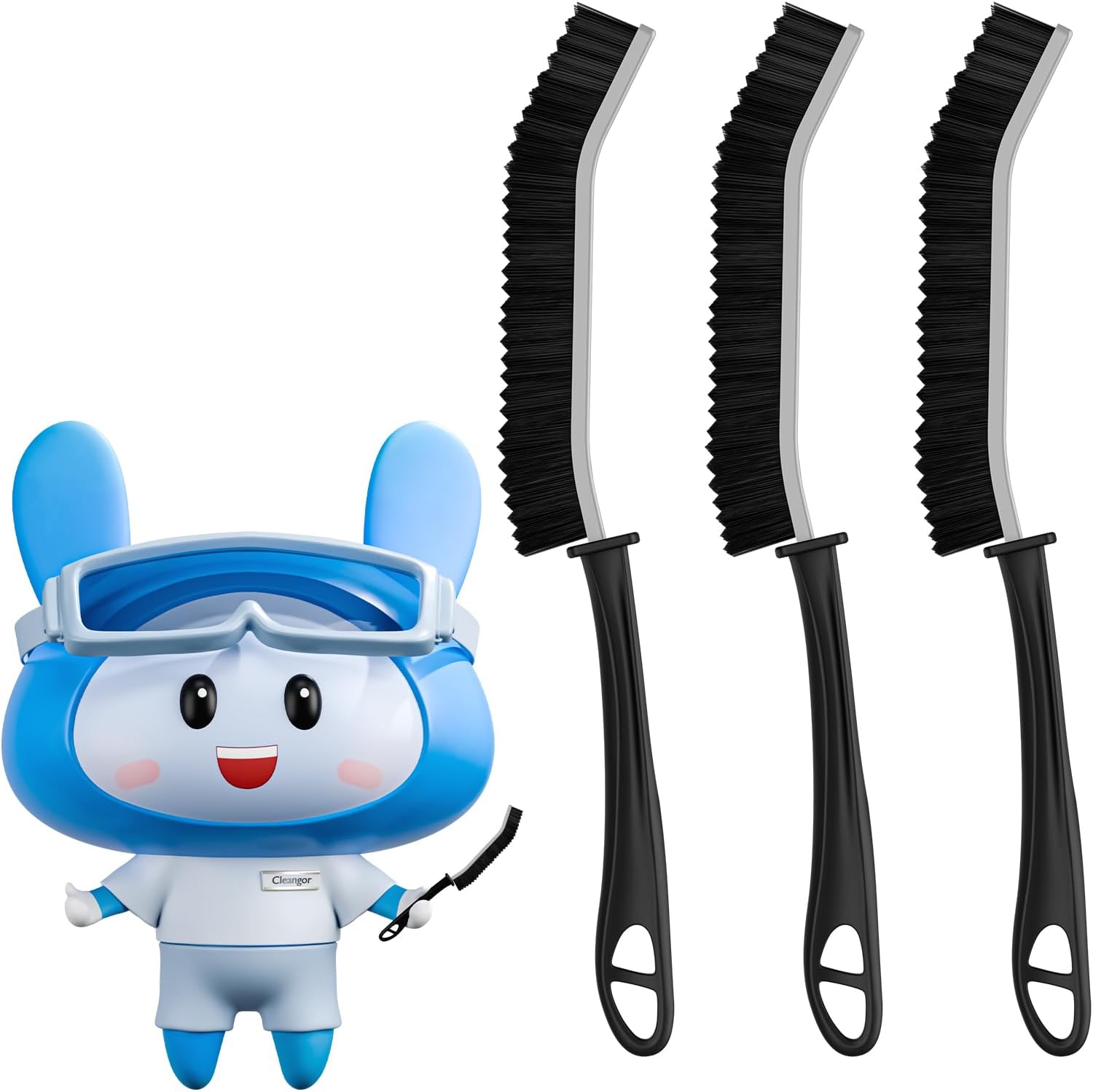 Crevice Cleaning Brushes, Serrated Cleaner Scrub Brush Tool for Hard to Reach Tight Space, Home Essentials, Cleaning Supplies for Shower, Bathroom, Kitchen, Toilet, Window (3, Black)