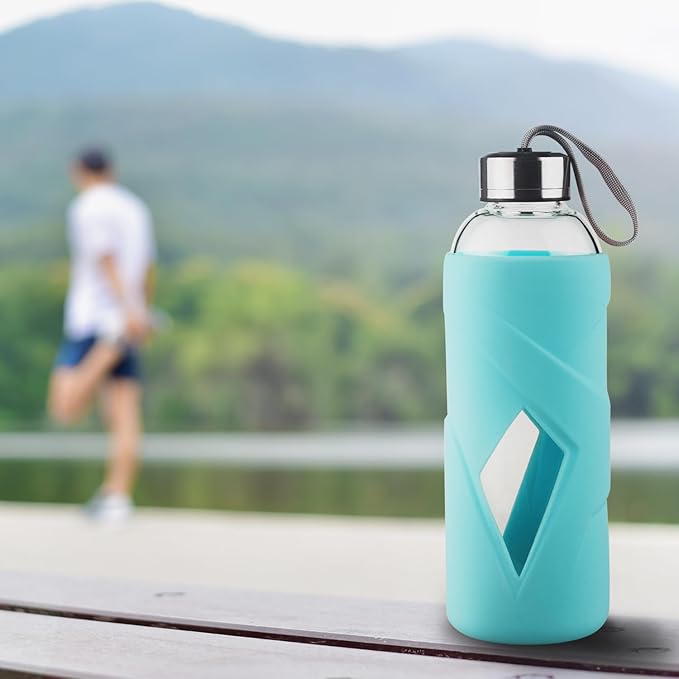 32 oz Borosilicate Glass Water Bottle BPA Free Reusable Glass Drinking Bottle with Silicone Sleeve and Stainless steel Lid