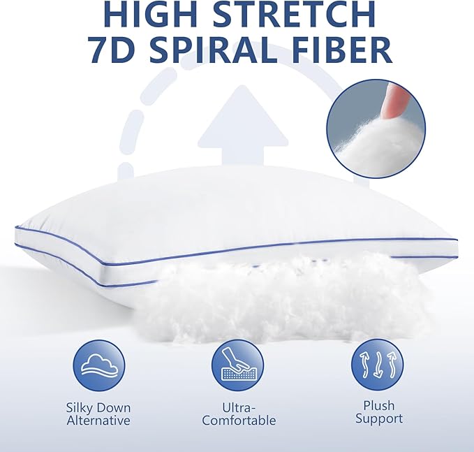 HARNY Bed Pillows for Sleeping, Standard Size Set of 2, Luxury Soft Hotel Quality and Supportive Down Alternative Microfiber Filled for Back, Stomach or Side Sleepers, Breathable & Skin-Friendly