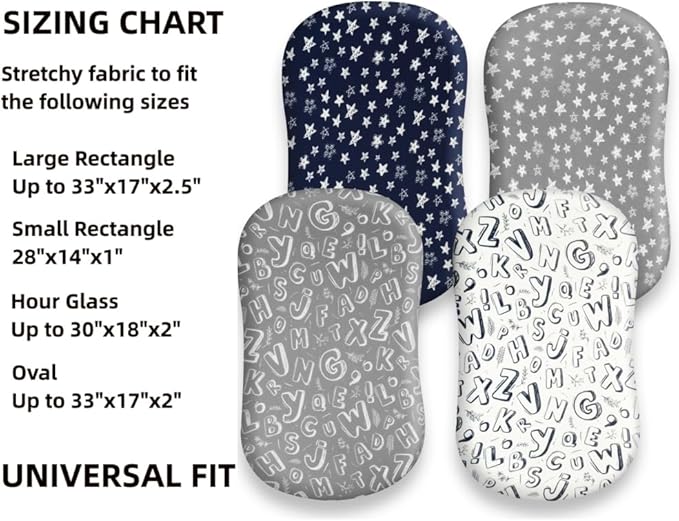 4 Pack Breathable Bassinet Sheets for Baby Boys Neutral Unisex Soft Bassinet Fitted Sheets for Toddler Travel Bassinet (Letter)