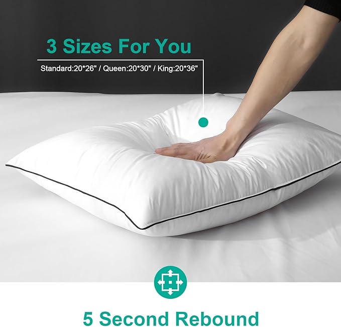 APSMILE Medium Firm Feather Down Pillows King Size Pack of 1, Luxury Goose Feather Pillow for Sleeping, 600TC/DM Organic Cotton Cover Hotel Collection Bed Pillows (White, 20"x36")