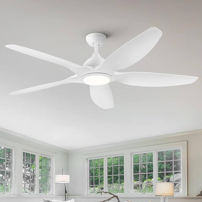 NicBex Ceiling Fan 60 Inch Modern Ceiling Fans with Integrated LED Light and Remote Control Double Finish Ceiling Fan with 5 ABS Blades for Living Room, Bedroom, White