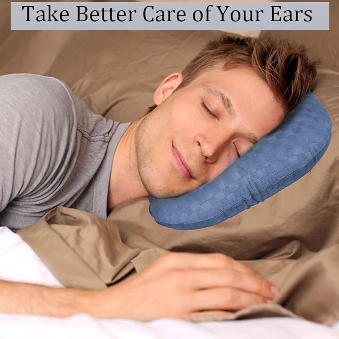 Ear Piercing Pillow for Side Sleepers, Pillow with an Ear Hole for CNH and Ear Pain Ear Inflammation Pressure Sores, O-Shaped Side Sleeping Pillow, Ear Guard Pillow (Blue)