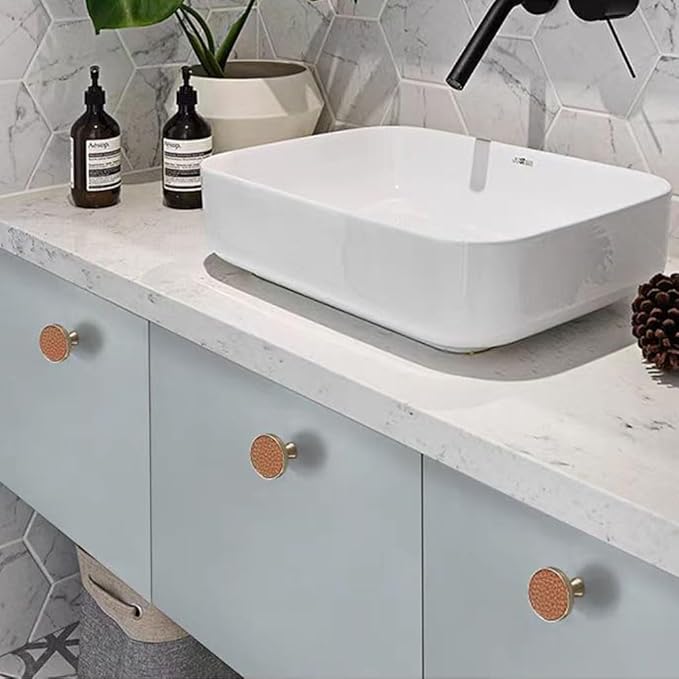 Leather Handle Brass Leather Handle Nordic Minimalist Style Handle Wardrobe Dressing Table Bedroom Living Room Kitchen Handle Hardware Furniture - 2 Pack (Brown, Knob)