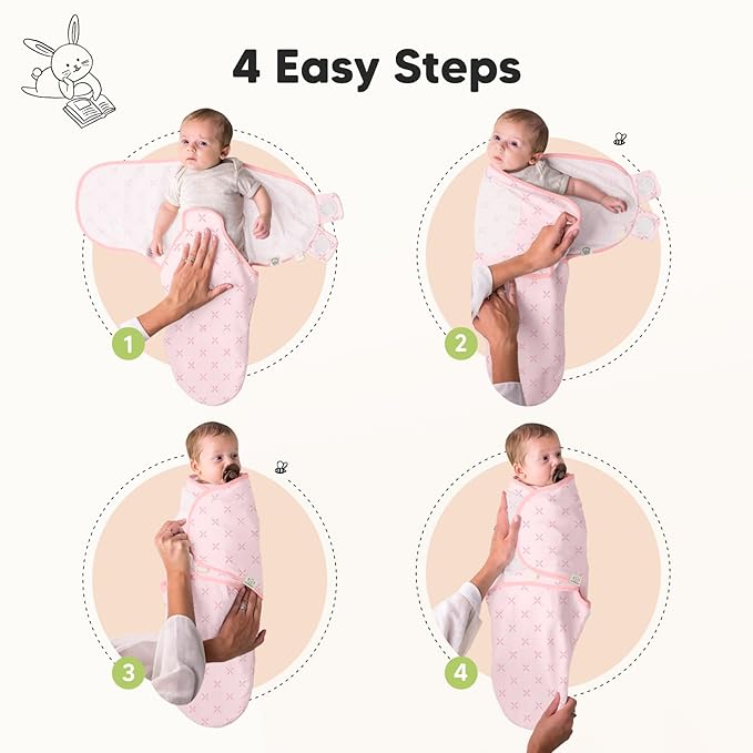 3-Pack Organic Baby Swaddle Sleep Sacks - Newborn Swaddle Sack, Ergonomic Baby Swaddles 0-3 Months, Swaddles for Newborns, Baby Sleep Sack, Baby Swaddle Blanket Wrap,Baby Essentials(Blossom)