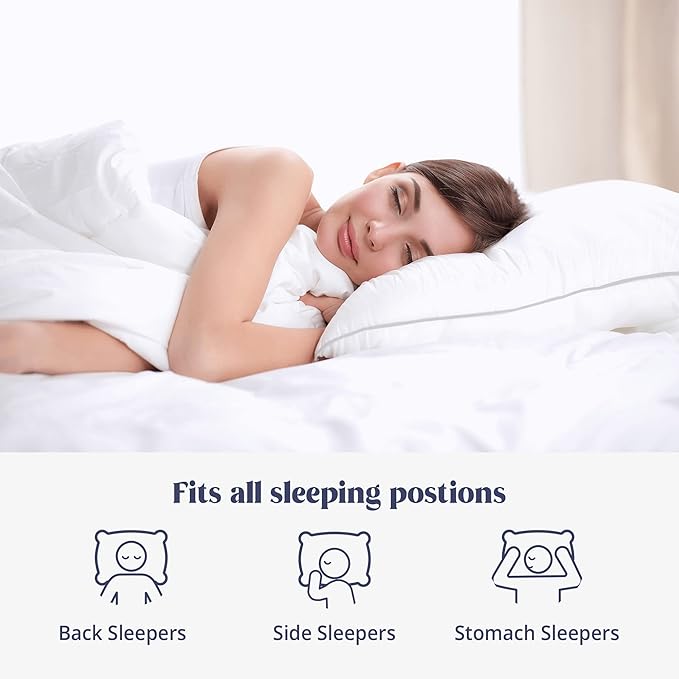 puredown® Goose Feathers Bed Pillows, 100% Cotton Cover, King Size Hotel Collection Pillows Set of 2 for Sleeping with Silver Piping, Feather and Polyester Filling