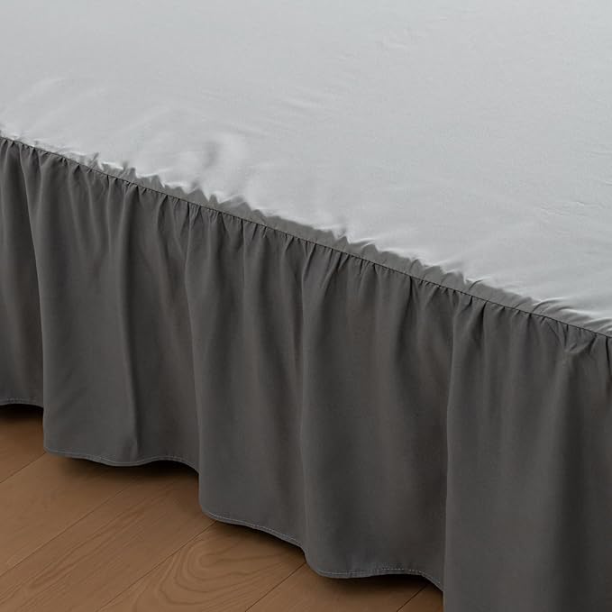 Bed Skirt King Size Ruffled Bed Skirts with Split Corners, 12 Inch Drop Dust Ruffle Bed Skirt with Platform, Gray