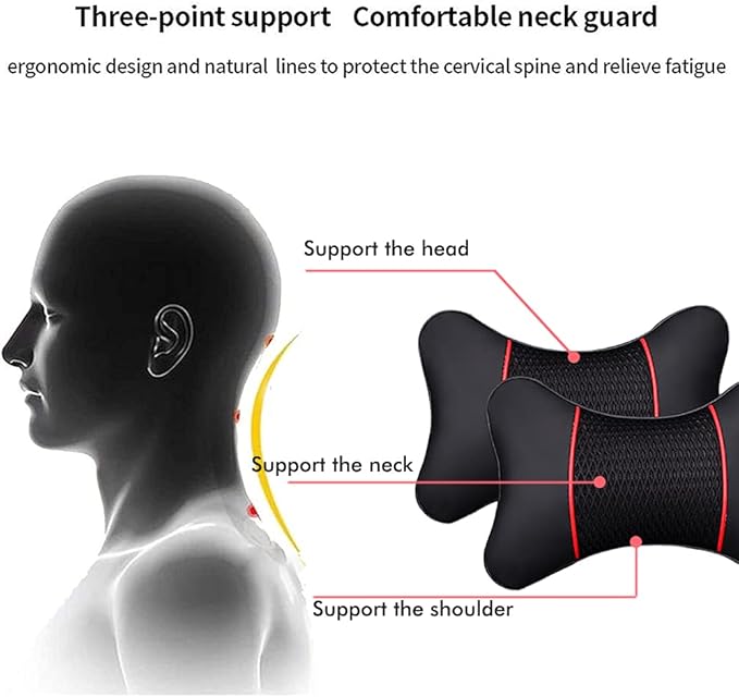 Car Headrest Cushions, 2 Pcs PU Leather Car Headrest Pillow Neck Rest Cushion Pillow Wearable Soft Car Neck Support Car Seat Neck Pillow