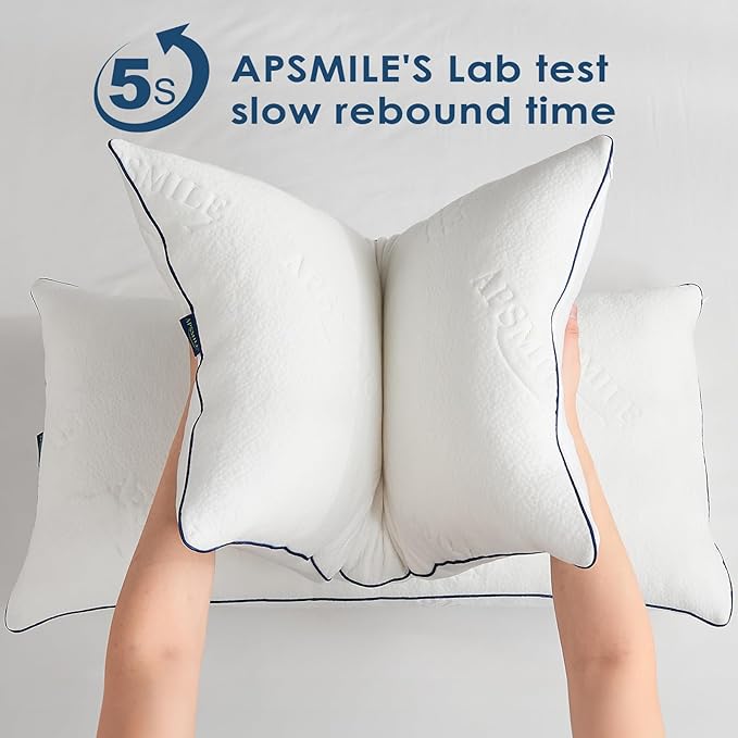 APSMILE Shredded Memory Foam Pillows Queen Size Set of 2, Adjustable Luxury Cooling Pillows for Neck Pain, Hotel Firm Bed Pillows for Sleeping, Essentials for Side/Back Sleeper (White,18"x28")