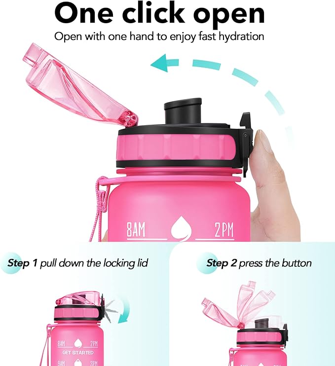 32oz Motivational Water Bottle with Time Marker & Fruit Strainer, Leak-proof BPA Free Non-Toxic 1l Bottle with Carrying Strap, Perfect for Fitness, Gym and Outdoor Sports (Ombre: Sorbet)