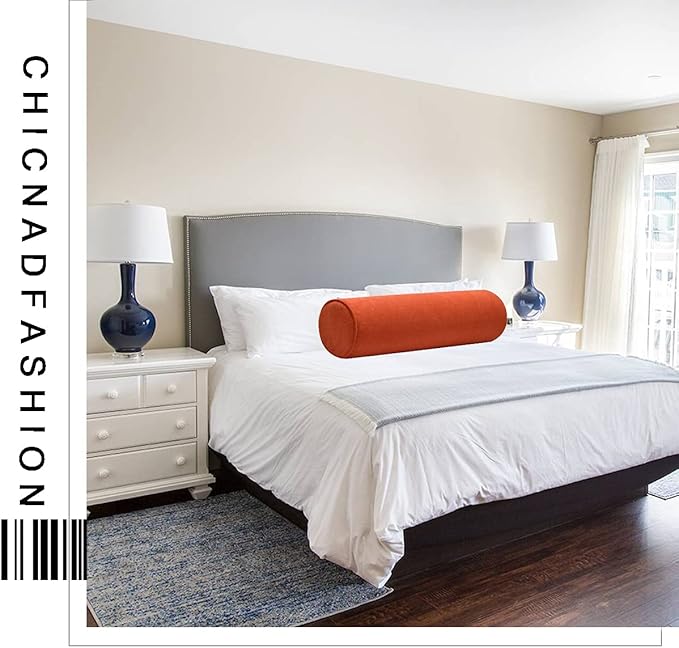 Cylinder Round Memory Foam Support Pillows 24X6 Cervical Neck Roll Pillow with Pillowcase Soft, Comfortable and Breathable for Sleeping, Chair, Car, Sofa，Travel OrangeRed