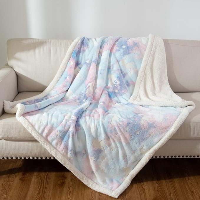 COSUSKET Glow in The Dark Blanket for Kids, Unicorn Luminous Birthday Super Soft Fuzzy Plush Sherpa Furry Fleece Colorful Throw Blanket 50"x60" Boys Girls Gifts