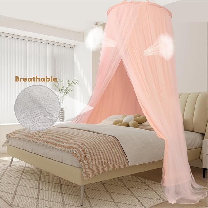 40"x 106" Bed Canopy for Girls & Adults, Double Layer Princess Round Dome Bed Curtain Canopy Drapes, Dreamy Mosquito Net Reading Nook, Bedroom Decoration (Pink)