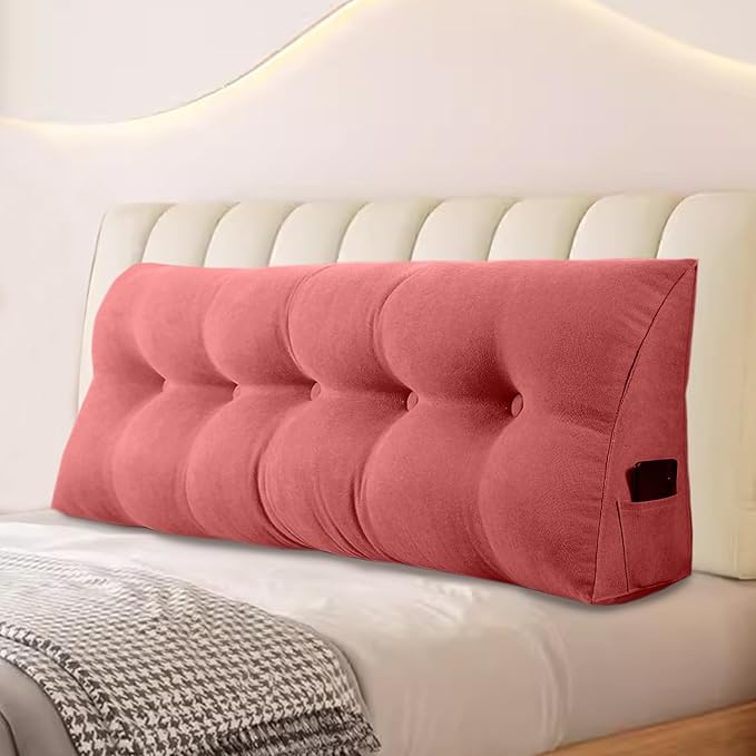 Large Triangular Headboard Pillows Long Backrest Positioning Support Bolster Cushion for Daybed Fluffy Quality Plush Body Wedge Pillow with Removable Cover(Rusty Red -Twin/Twin XL-39x8x20 in)