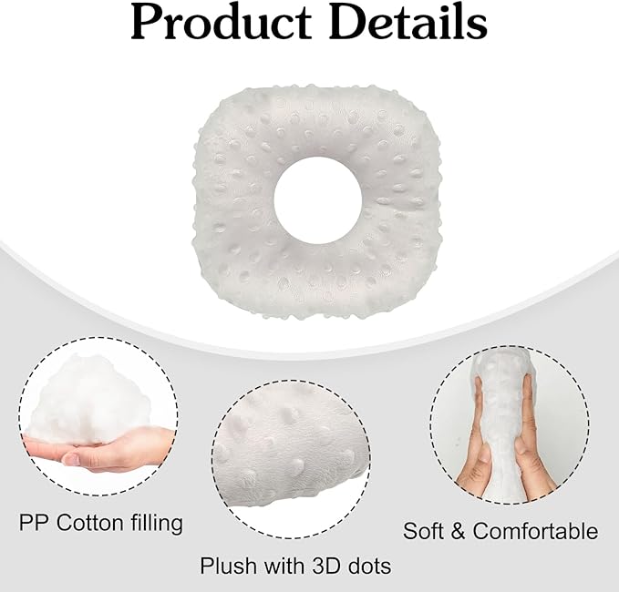 Piercing Pillow, Ear Hole Piercing Pillows, O-Shaped Side Sleeping Pillow, Ear Protector Pillow for Ear Pain, Piercing, CNH, Pain Relief Sleeping, Pressure Sore, Minky Dot(Gray), Small